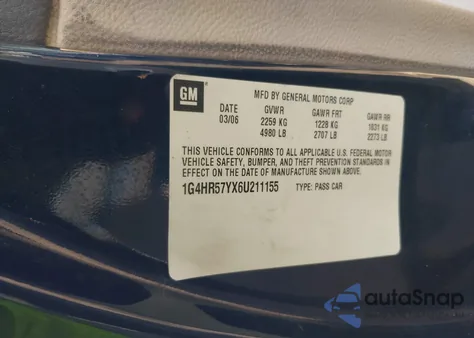 2006 Buick Lucerne Cxl из США, поврежденный, VIN 1G4HR57YX6U211155